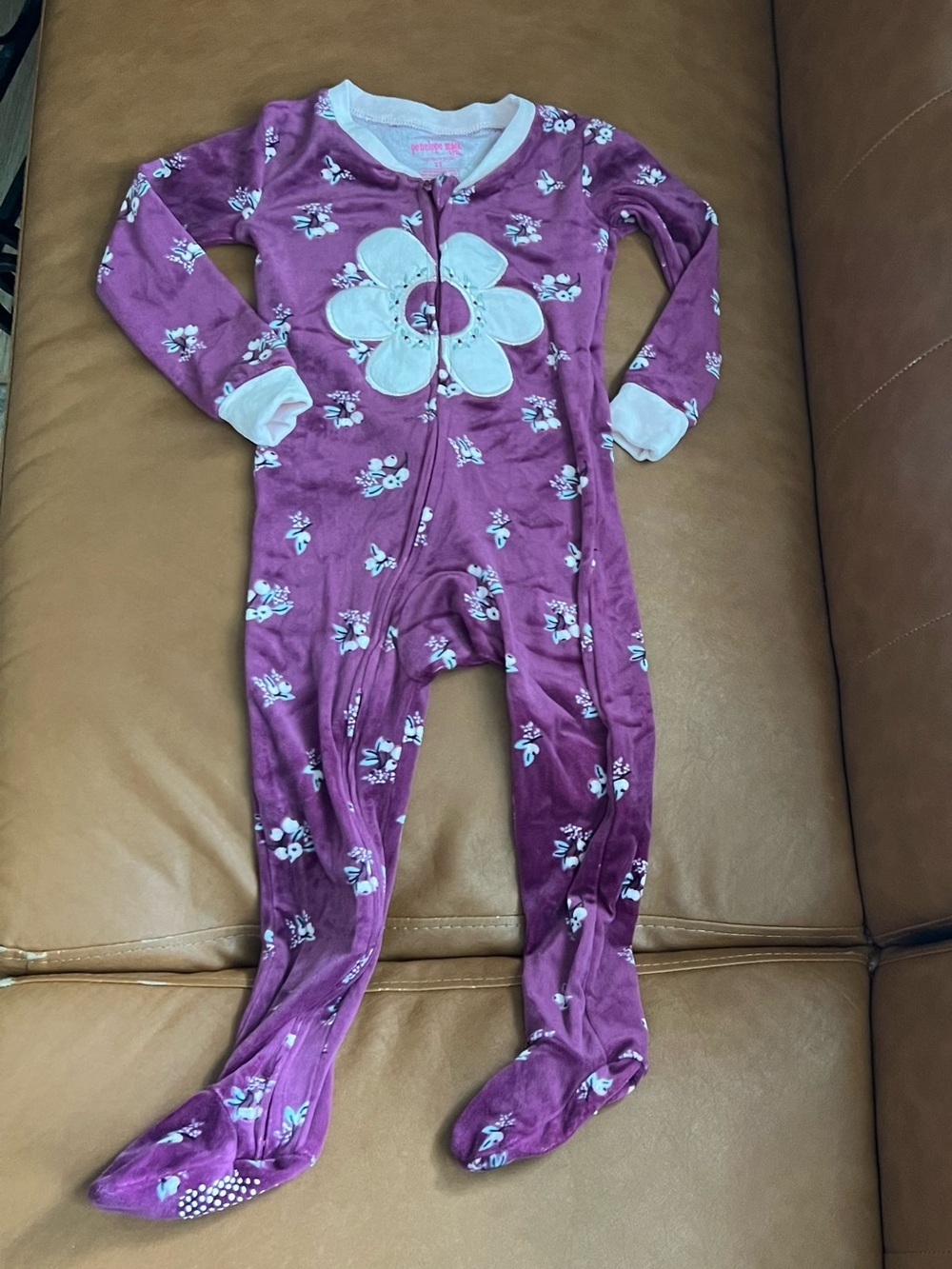 Penelope Mack Toddler Girls Deep Plum Floral Fleece Footed One-Piece Pajamas 3T